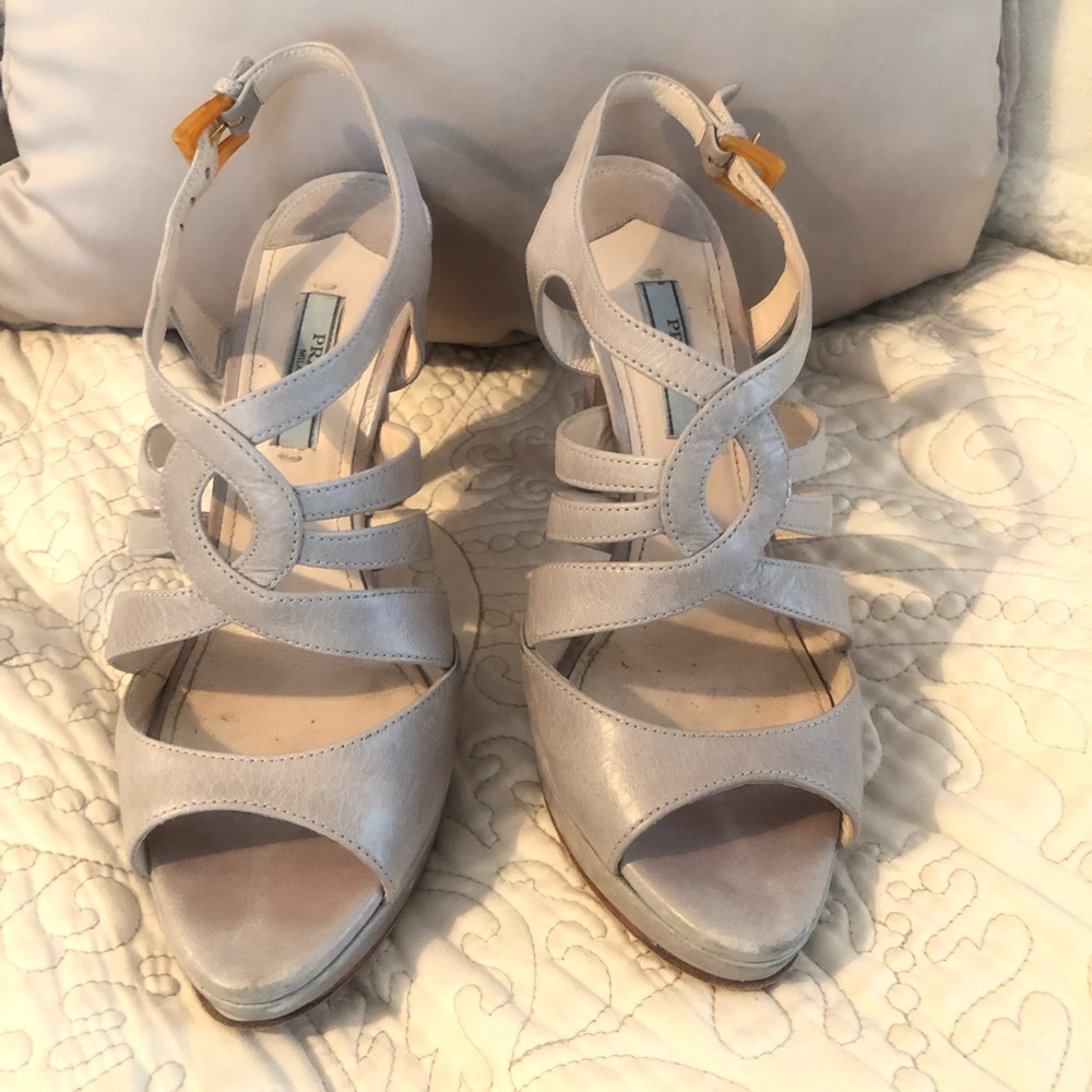 Prada beige taupe platform sandal stiletto heels 36 1/2